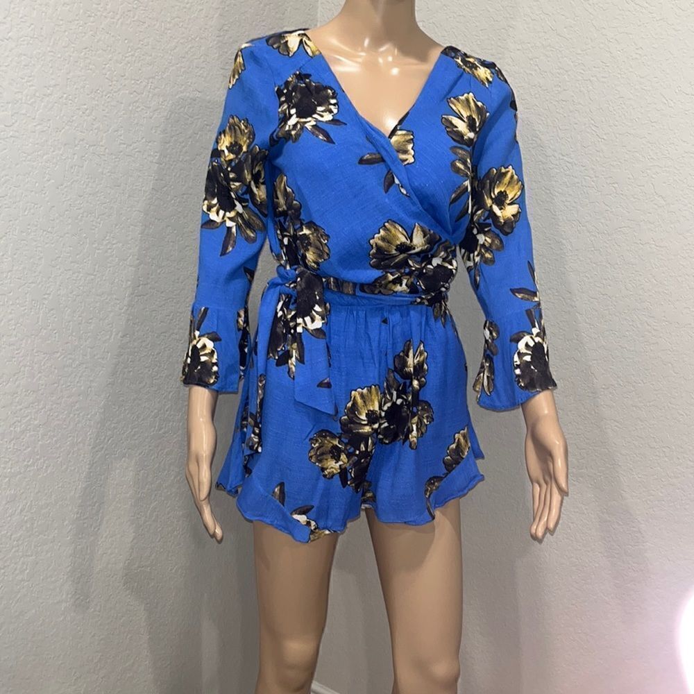 Free People blue floral belted romper